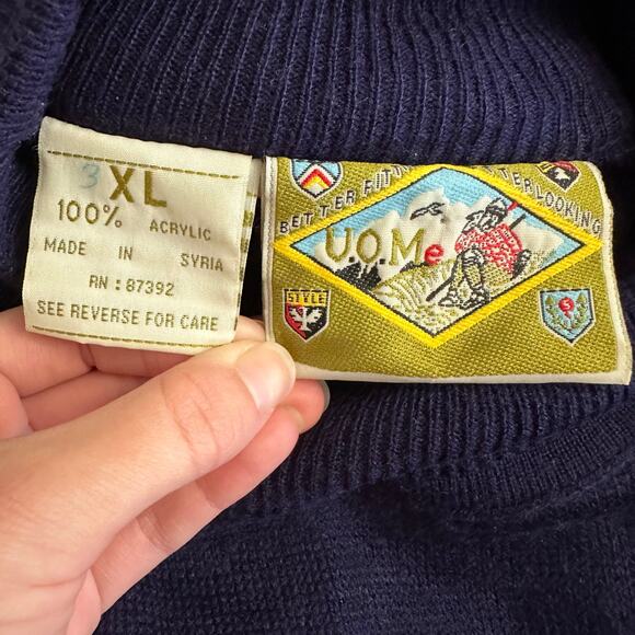 Vintage U.O.Me Navy Blue Mock Neck Sweater 3XL | 80s 90s Made in Syria - Picture 2 of 6